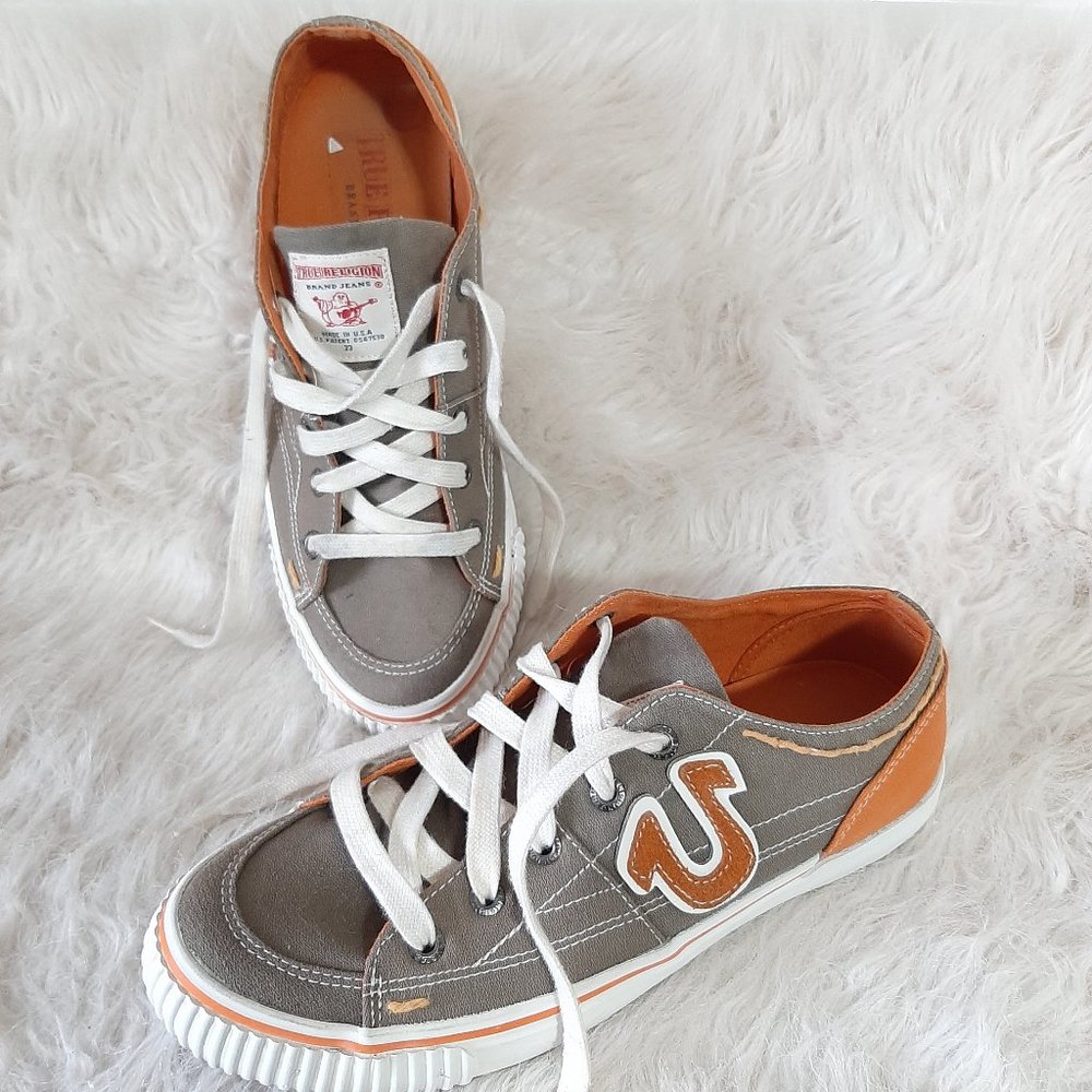 Ture Religion Men's Grey Orange Skateboard Hanabel Suede Sneakers Siz 8